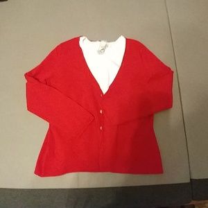 Red sweater with white shell